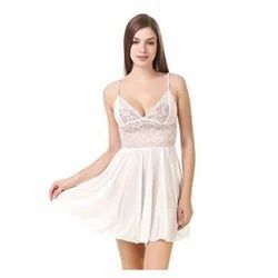 Ladies White Satin Short Nightdress